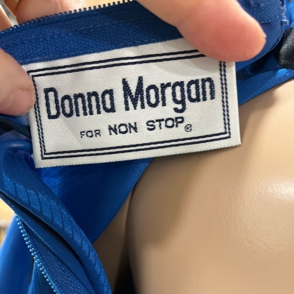 1980s Donna Morgan royal blue true vintage satin Career modesty Dress-L - Picture 14 of 14
